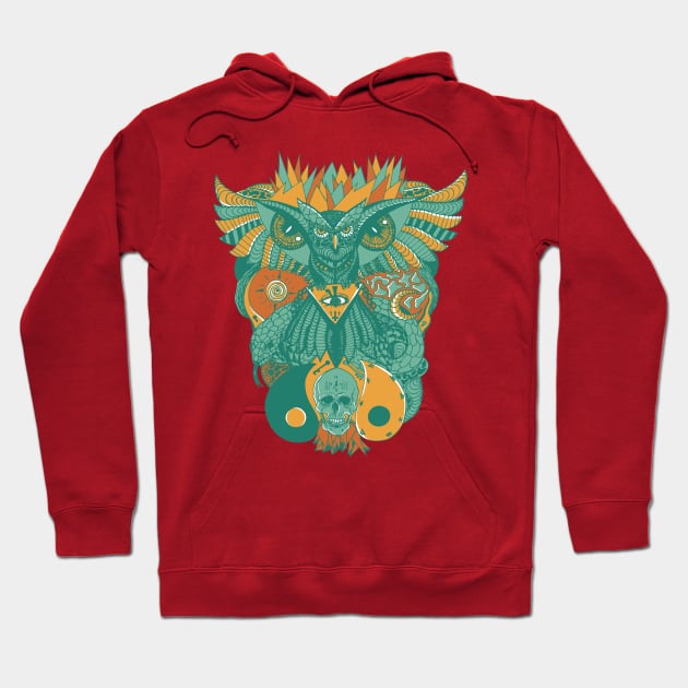 Mountain Green Owl And Ageless Skull Hoodie by kenallouis